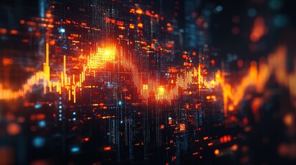 Obraz premium An AI-driven stock trading system visualized as glowing charts and algorithms in motion 