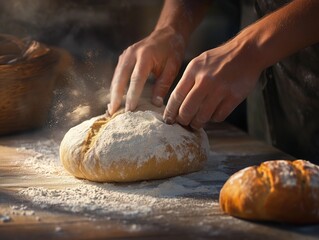 A warm and rustic kitchen moment highlighting homemade baking and traditional cooking.	