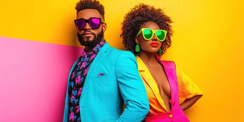 Fototapeta premium couple wearing modern neon summer fashion 