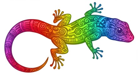 Colorful patterned lizard illustration showcasing vibrant designs and intricate details on a white background