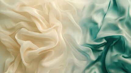 Obraz premium Elegant Draped Fabric in Soft Beige and Teal Shades: A Textured Abstract Background
