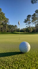 Fototapeta premium close-up of golf ball at course green background