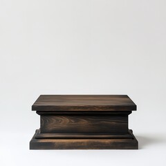  Rustic Wooden Pedestal Display: A Simple, Rectangular Pedestal Crafted from Dark, Weathered Wood with a Rustic Texture. Isolated on a White Background, Ideal for Product Photography, Mockups, or Disp