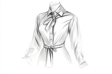 Elegant Women's Shirt Design Featuring Bow Tie Collar and Belt
