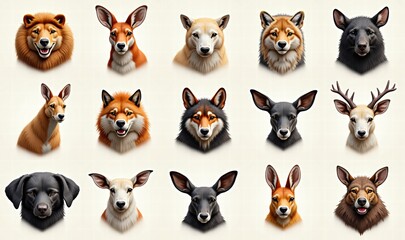 Obraz premium A captivating collection of animal head illustrations showcasing various species, perfect for wildlife, education, or nature-themed projects.