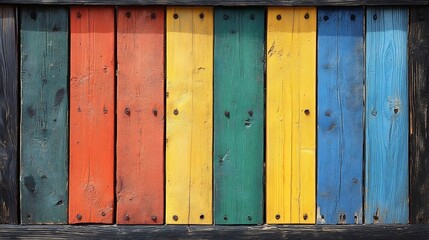 Vibrant rainbow painted wood planks background texture. AI Generated