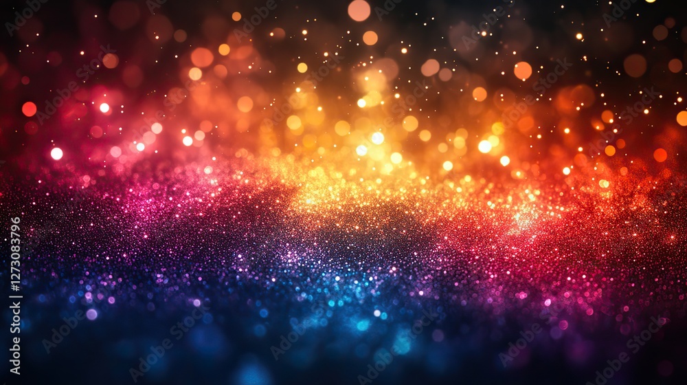 Poster vibrant spectrum bokeh overlay ideal for enhancing visual designs with transparent multicolored ligh