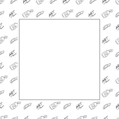 artist tool frame. doodle art supplies square frame. hand drawn artist kit frame background. art material background