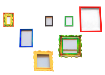 Empty multicolor photo frames isolated on transparent background