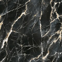 Elegant Black Marble Surface with Intricate White and Golden Veins Pattern
