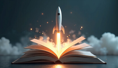 Fuel Your Imagination with a Rocket Launching from an Open Book, Representing Innovation and Growth for Your Brand