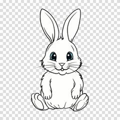 Minimalistic outline illustration of a cute bunny rabbit with expressive eyes. Perfect for stickers childrens decor and playful designs Ideal for projects needing a charming animal element.