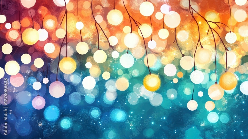Poster Colorful Bokeh Background with Lights and Sparkling Effect