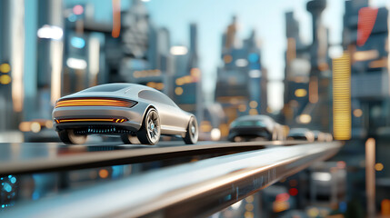 Coordinated motion of autonomous vehicles in a futuristic cityscape digital art urban environment aerial viewpoint technology concept