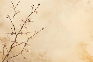 Minimalist blossom branch against vintage beige background