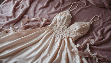 Close-Up of Satin Slip Dress with Lace Trims – Ultra-Detail 4K Photography
