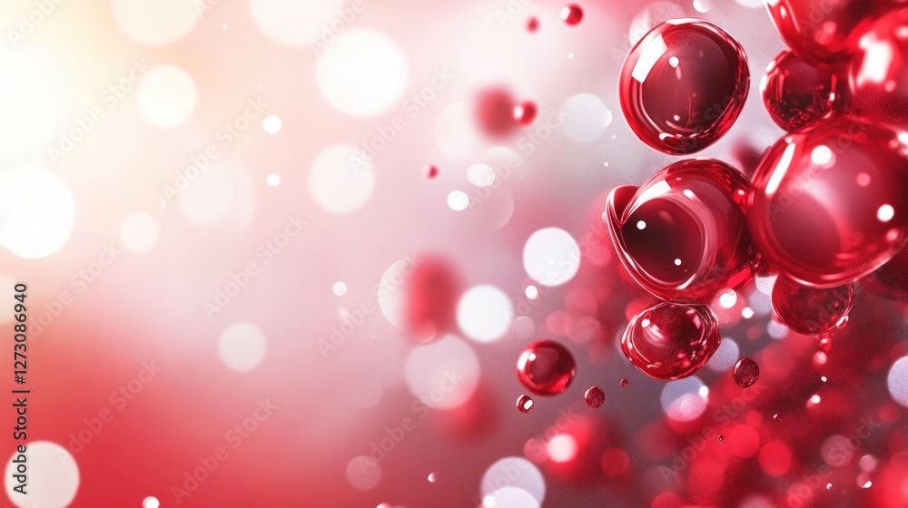 Poster red bubbles with soft light and blurred background effects
