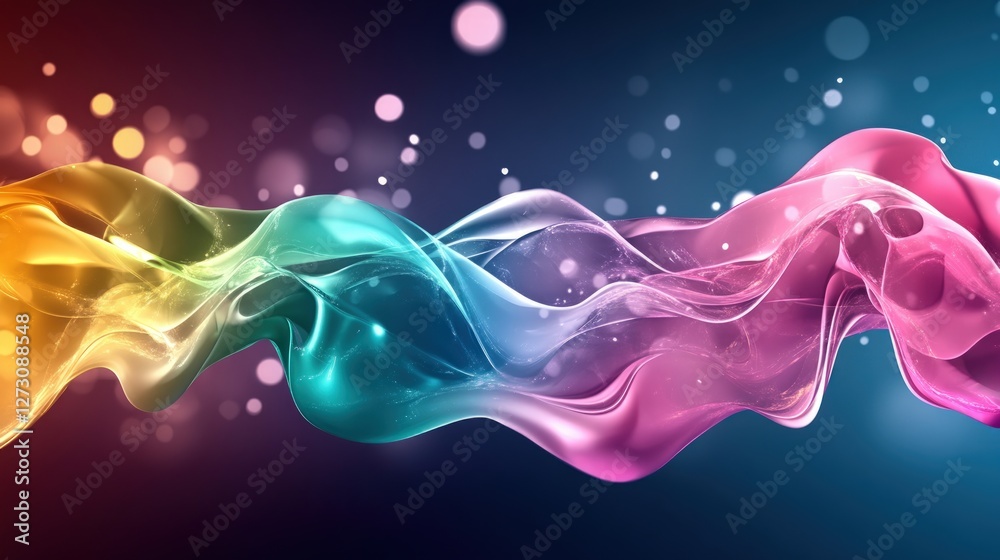 Poster Colorful Flowing Waves with Soft Lights and Bokeh Effect