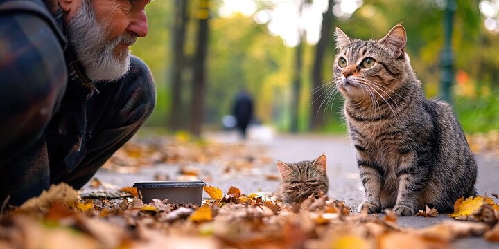 cat panhandler living on the streets in poverty