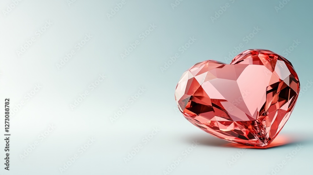 Poster heart-shaped gemstone with facets reflecting light on soft background