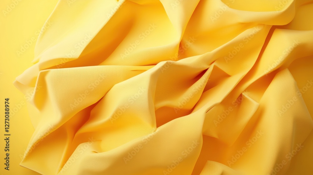 Poster bright yellow fabric unfolded on a soft textured surface