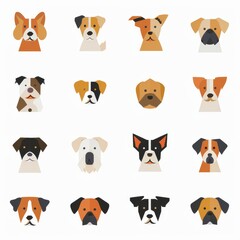 Obraz premium Cute Dogs Set, Pet Animal Symbols, Hand Drawn Puppy Icons Silhouettes, Funny Dog Character