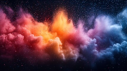 Naklejka premium Colorful powder explosion, dark background, abstract art, design element