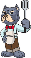 Happy Bulldog Chef with Burger and Taco Elements Mascot Cartoon Character Illustration