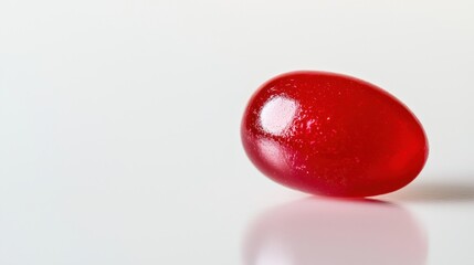 Tiny jellybean with glossy texture, subtle reflections on a white background.