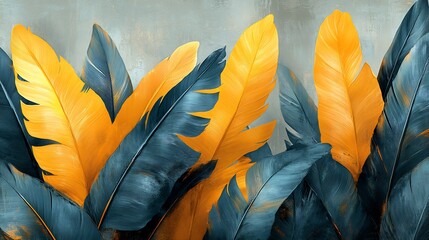 Golden and teal feathers softly arranged exquisitely detailed warm light ambiance. AI Generated