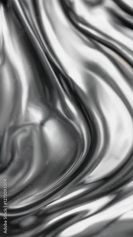 Poster flowing metallic liquid waves creating mesmerizing patterns in high definition animation