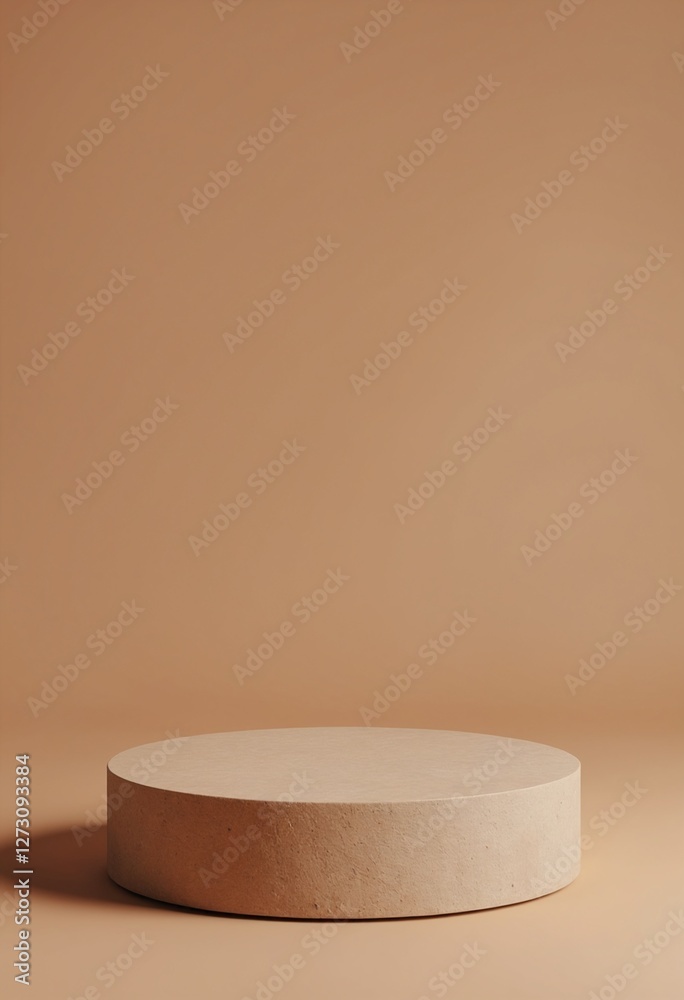 Poster empty brown stone podium, cosmetic display stand on brown background. 3d rendering