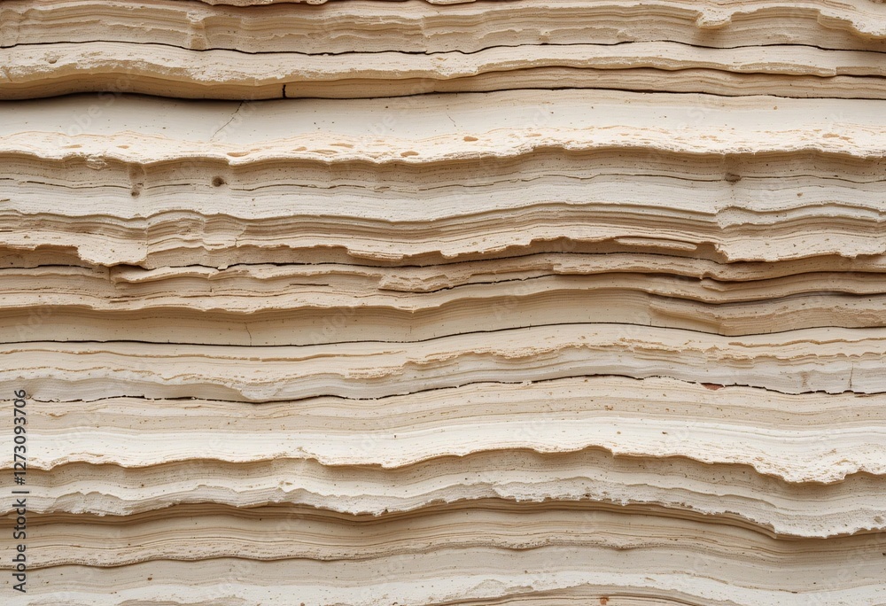 Poster Earthy Sedimentary Layers. A Textured Canvas of Cream and Beige. Natural Geological Formation Displaying Stratification. Dynamic Wavy Lines Showcasing Time. Imperfections Add an Organic Touch.