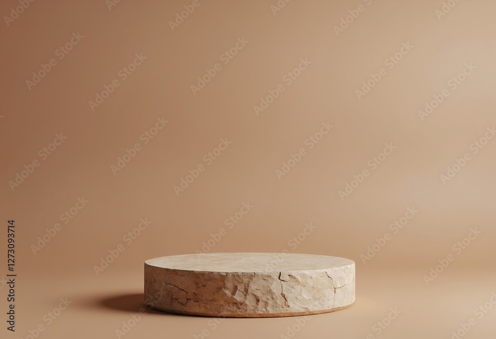 Poster empty brown stone podium, cosmetic display stand on brown background. 3d rendering