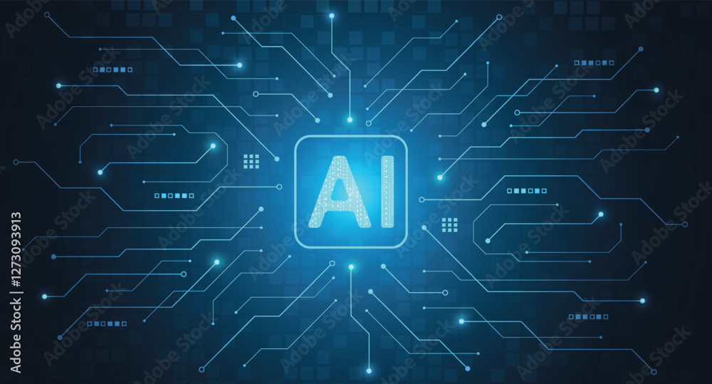 Wall mural abstract futuristic artificial intelligence chipset on circuit board in digital concept technology f