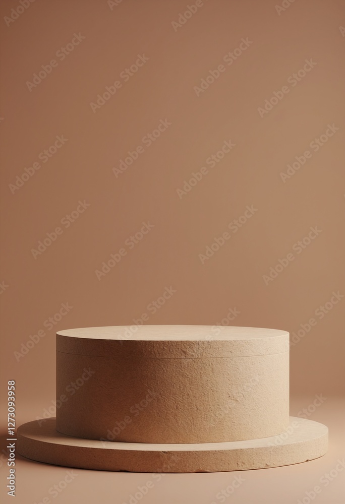 Poster empty brown stone podium, cosmetic display stand on brown background. 3d rendering