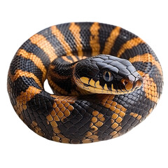 Obraz premium Angled view full-body shot of an extremely perfect-looking single Tasmanian Tiger Snake isolated on a white transparent background