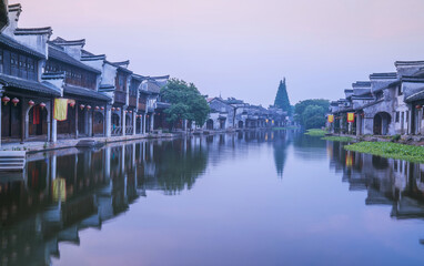 Naklejka premium Old houses, rivers, and bridges in Zhouzhuang Ancient Town, Suzhou City, Jiangsu Province, China On April 18th, 2023