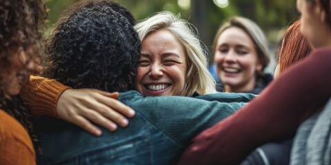 Volunteers embracing a new member in a community group â€“ A friendly and supportive atmosphere