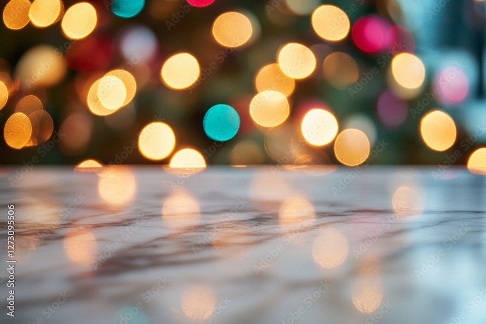 Poster a marble table with blurred lights in the background