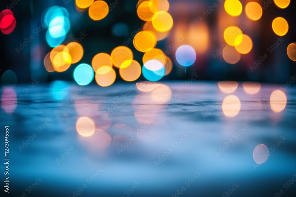 Wall mural a marble table with blurred lights in the background