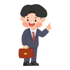 Business man stands and points