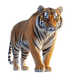 Obraz premium Angled view full-body shot of an extremely perfect-looking single Tiger isolated on a white transparent background