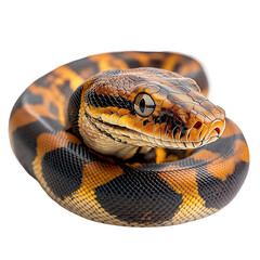 Fototapeta premium Angled view full-body shot of an extremely perfect-looking single Timor Python isolated on a white transparent background