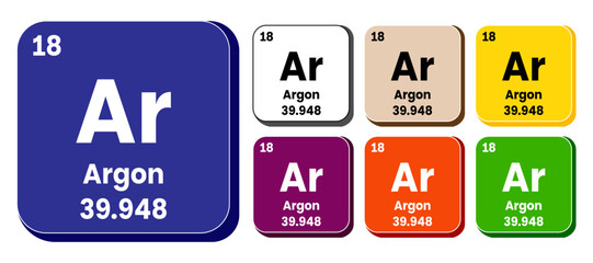 Ar, Argon element vector icon set, periodic table element. Vector illustration EPS 10 File. Isolated on white background.