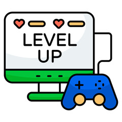 A flat design icon of mobile game level up