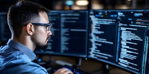 It security specialist monitoring network activity in a high-tech environment professional workspace cybersecurity focus