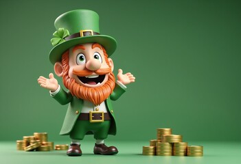 3D animation-style leprechaun celebrating St. Patrick's Day
