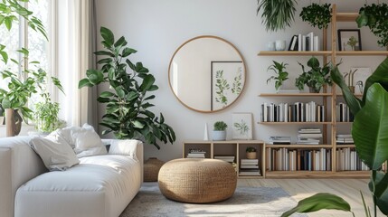 Serene Minimalist Living Room with Abundant Greenery