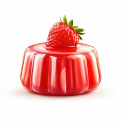 Shiny Red Strawberry Jelly Dessert on White Background